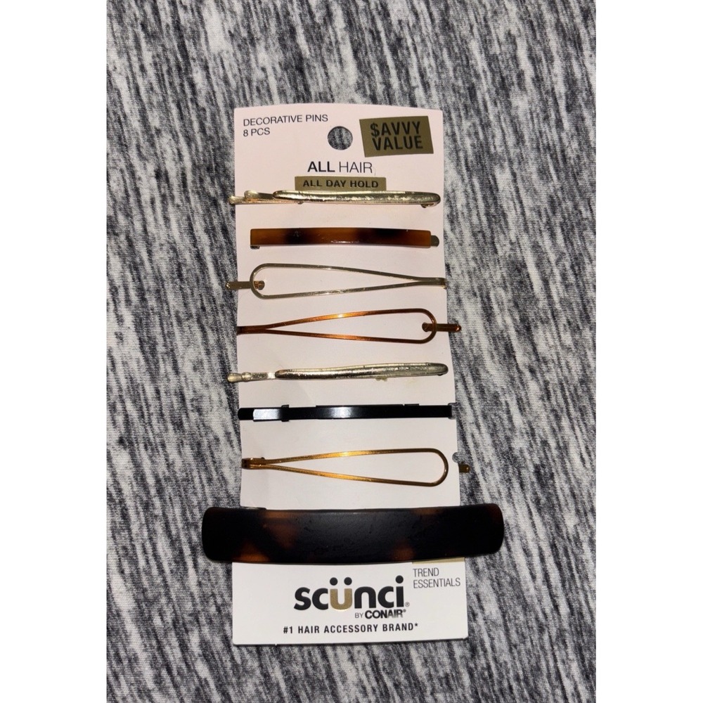 Scunci Ponytail All Day Hold Mix Shape Decorative Pins, Assorted Colors, 8 ct